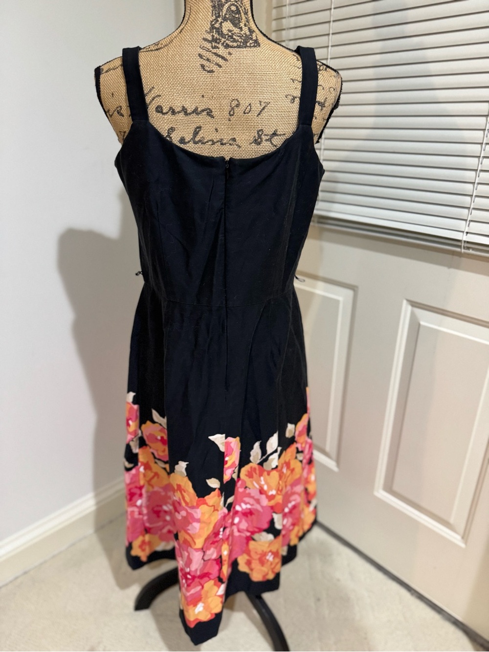 Studio I Black cotton Dress with Pink & Orange Floral Hem